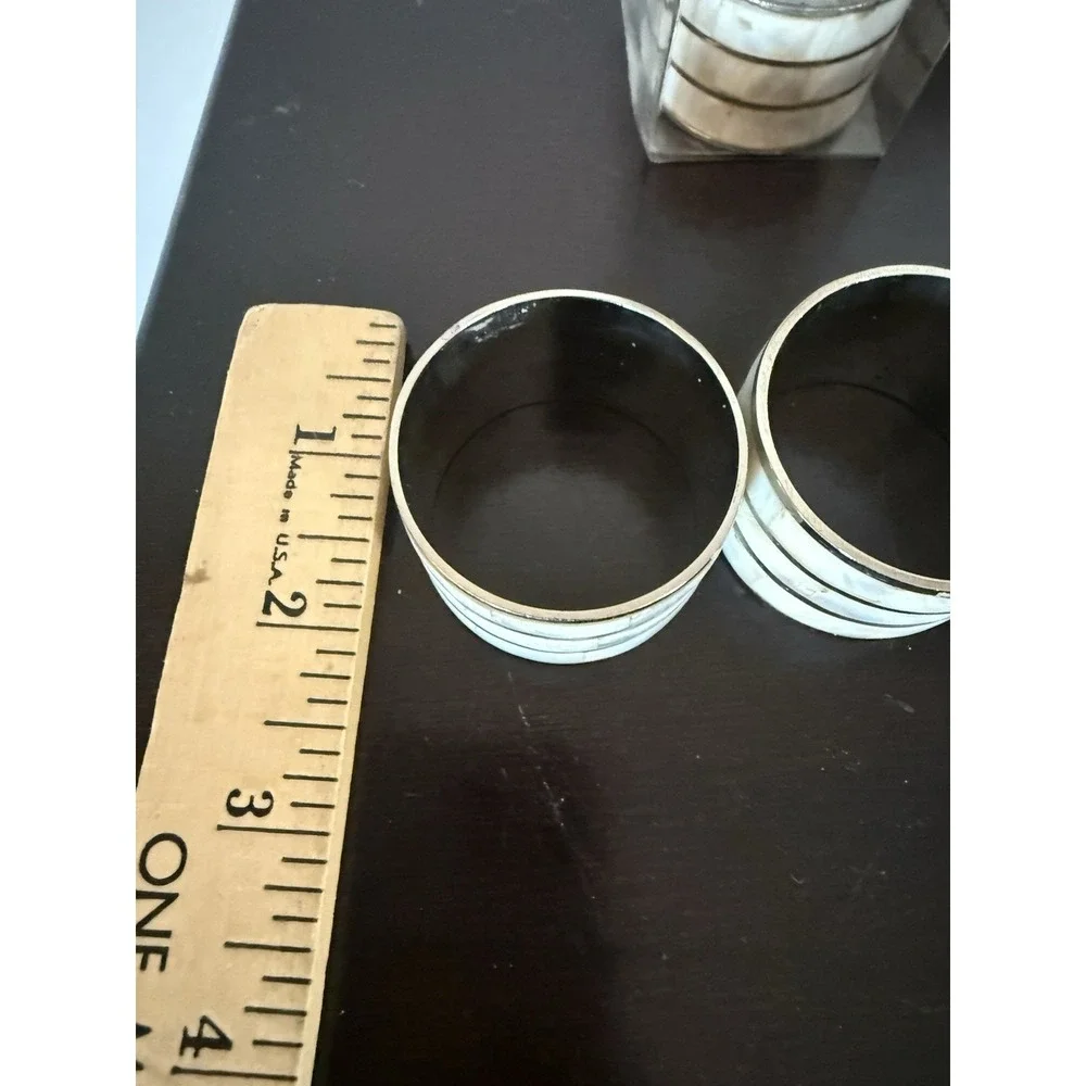 Mother of Pearl‎ Silver Tone Metal Napkin Rings Holders Vintage Set Of 8